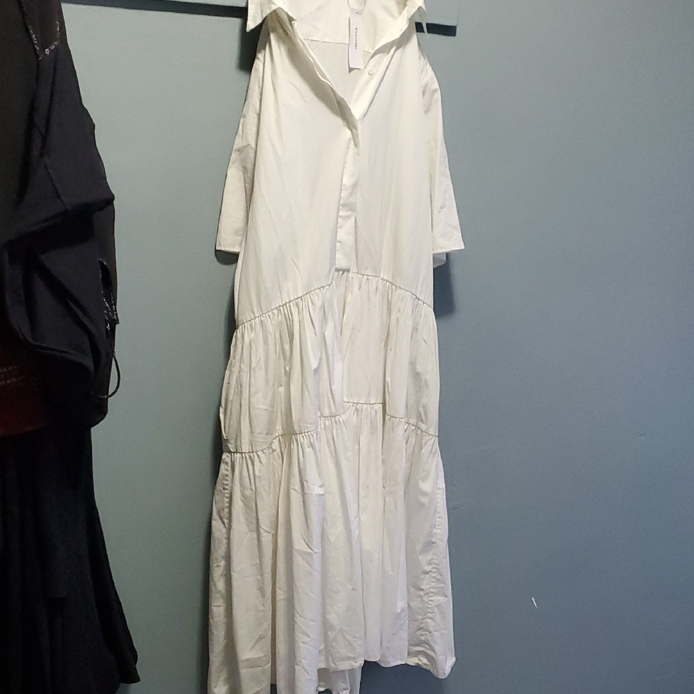 Cecilie Bahnsen Oversized Tiered Ruffled White Shirt Dress